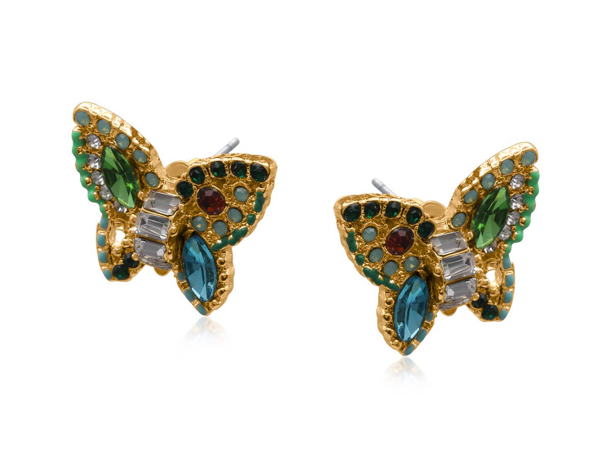 FAIRY KINGDOM GLASS BUTTERFLY PETITE EARRINGS: GREEN