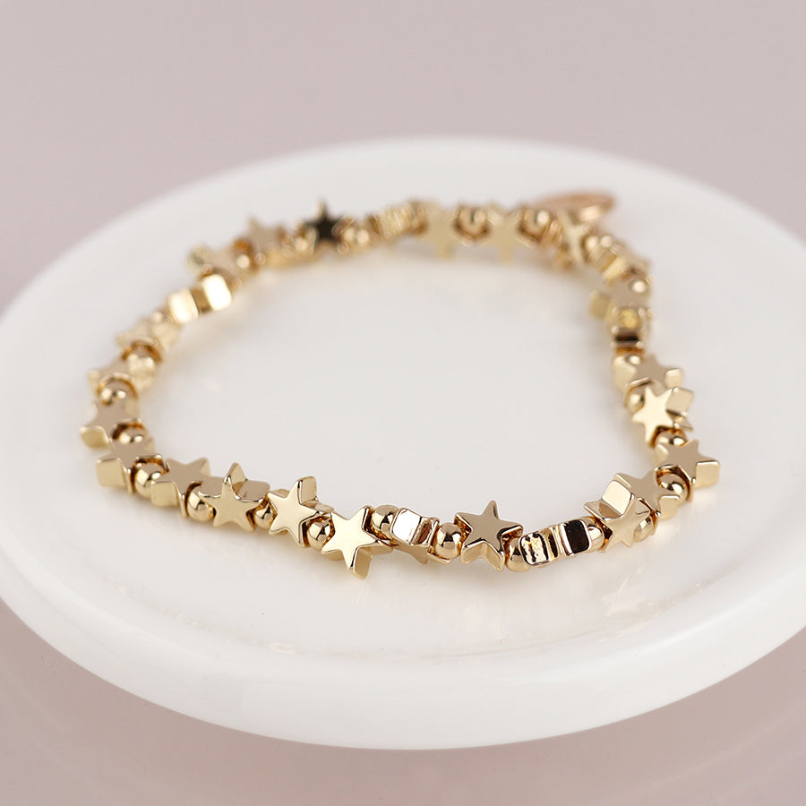 POM - Golden polished stars bead bracelet