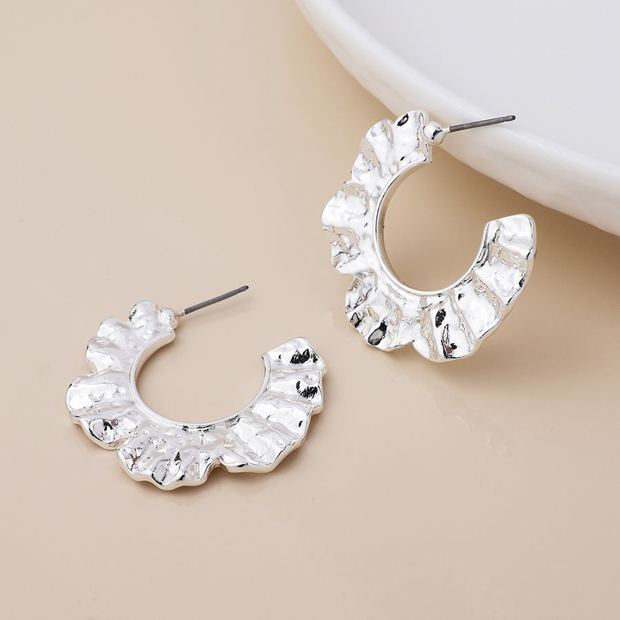 Silver plated textured wave hoop earrings