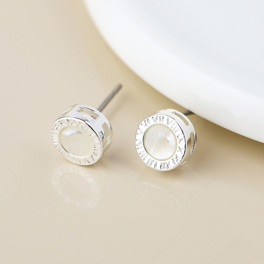 Silver plated roman numeral stud earrings