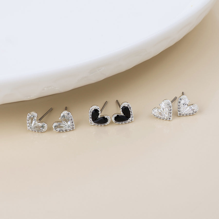 POM - Hannah Silver Plated Triple Crystal Heart Earring Set