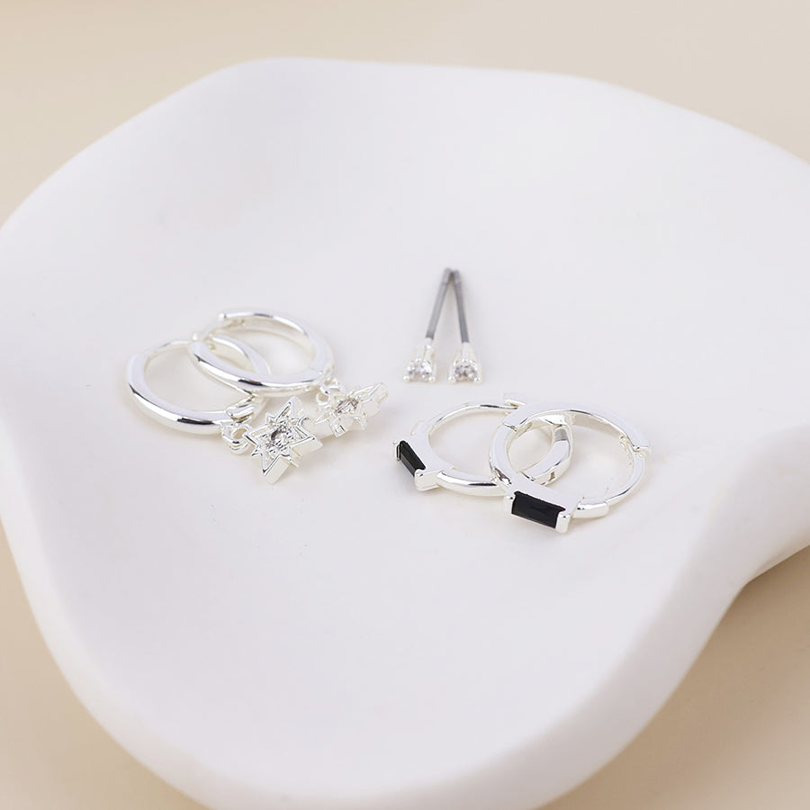 POM - Ella Silver Plated Triple earring set