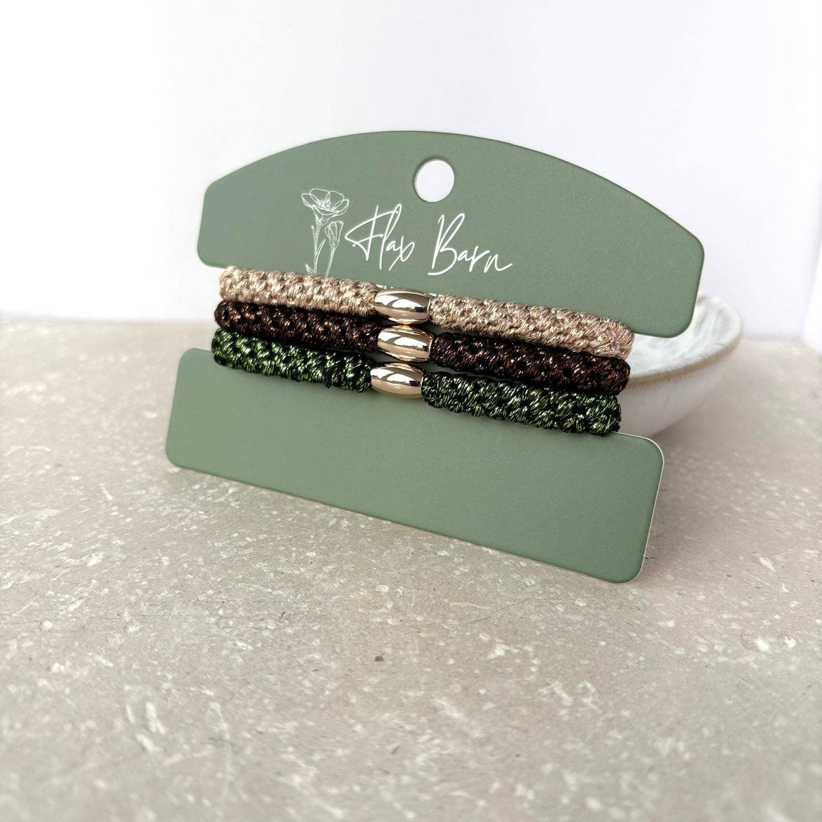 "Woodland Champagne" Pack of 3 Elasticated Cord Hairbands