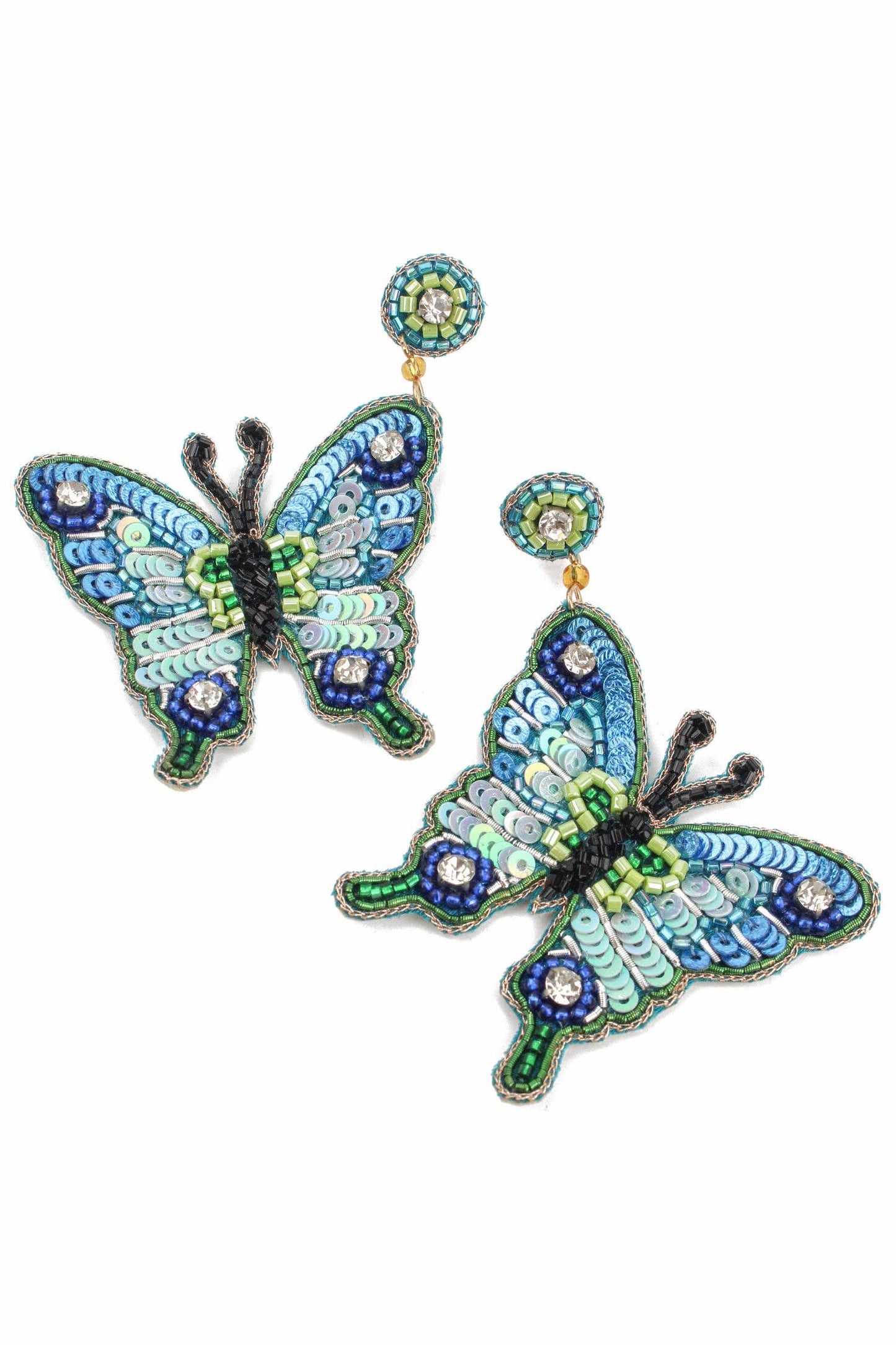 BLUE BUTTERFLY BEADED EARRINGS