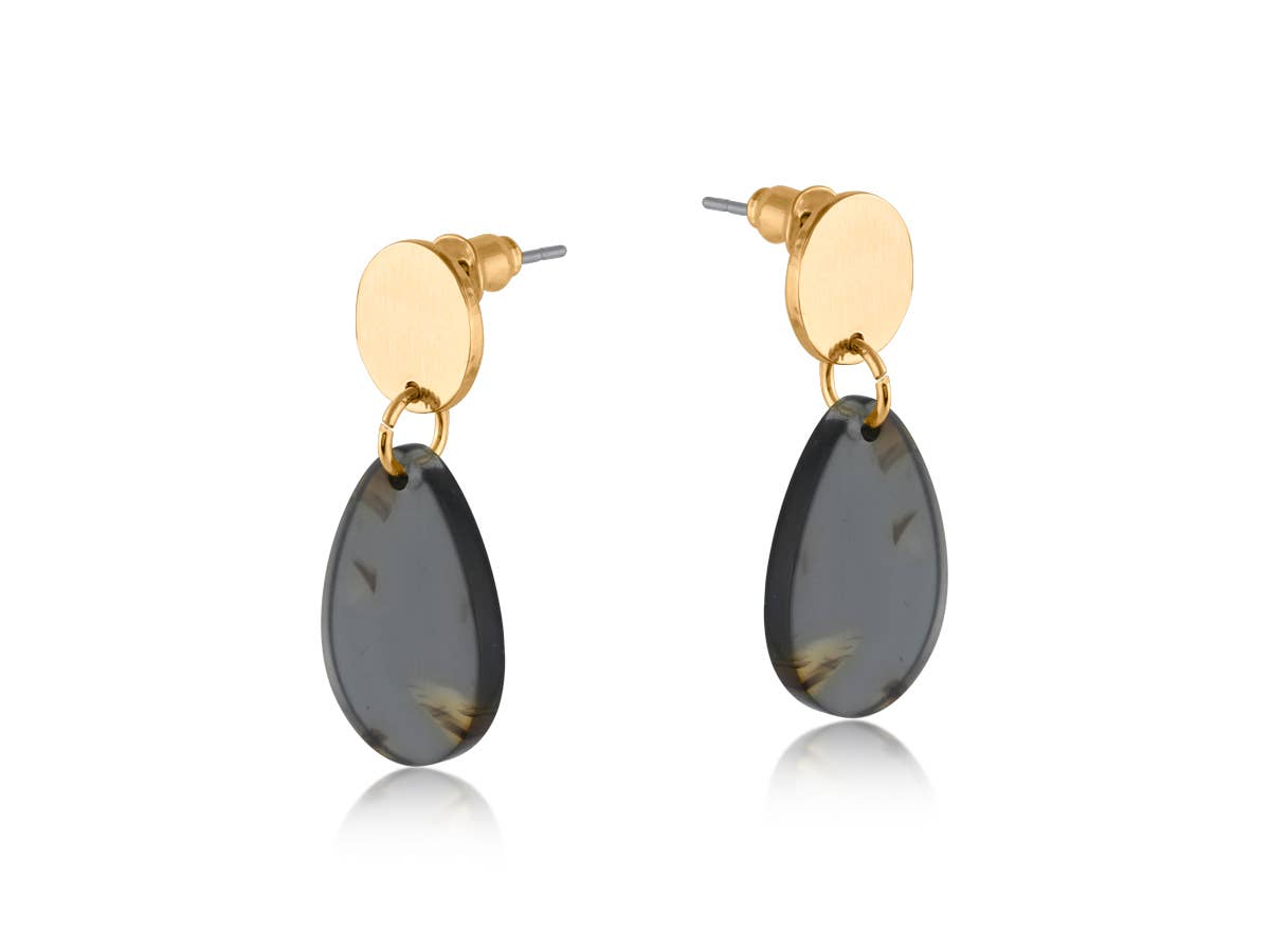 ISOLA DROP METAL AND RESIN EARRING: GREEN