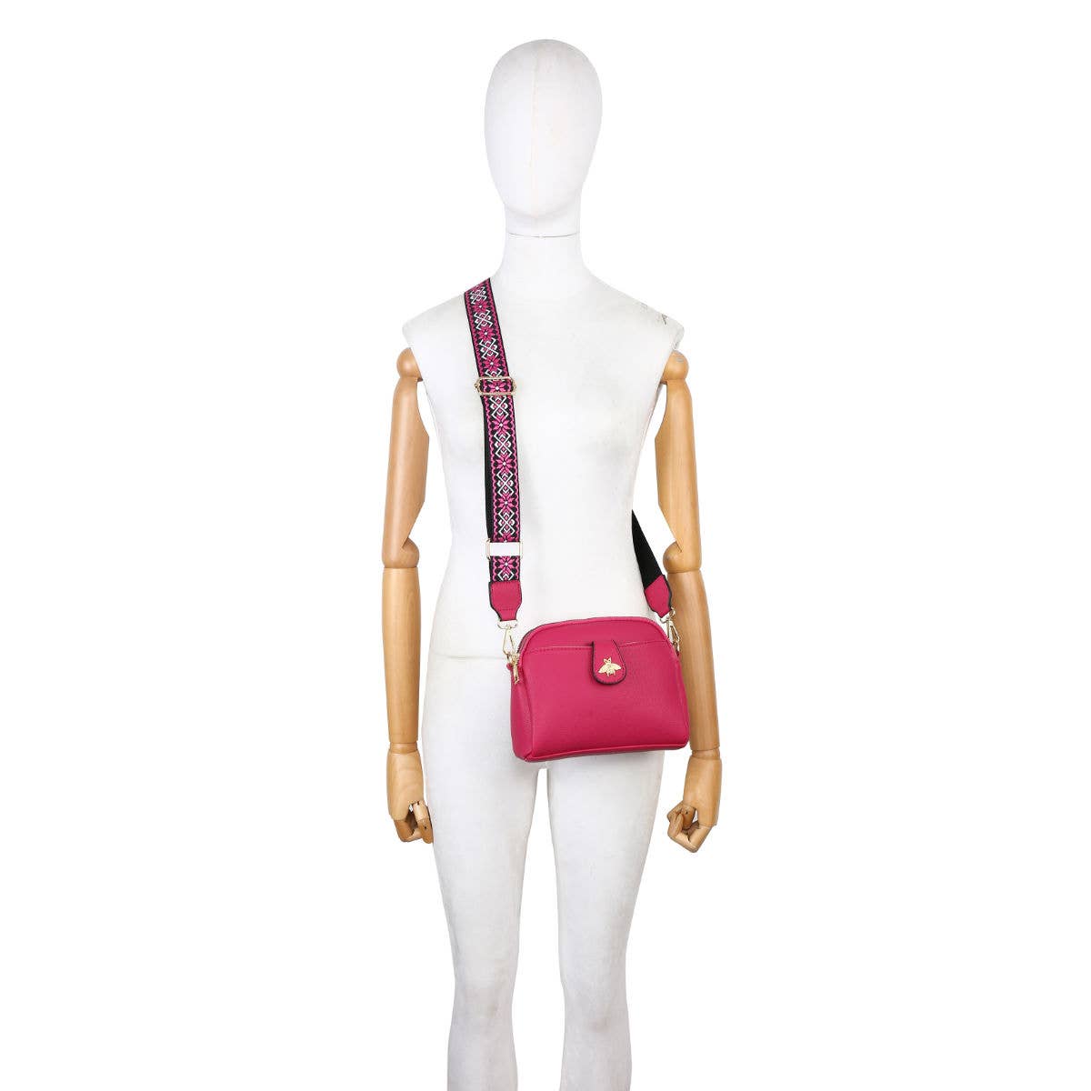Cross Body Handbag with double zip top sections: Wine