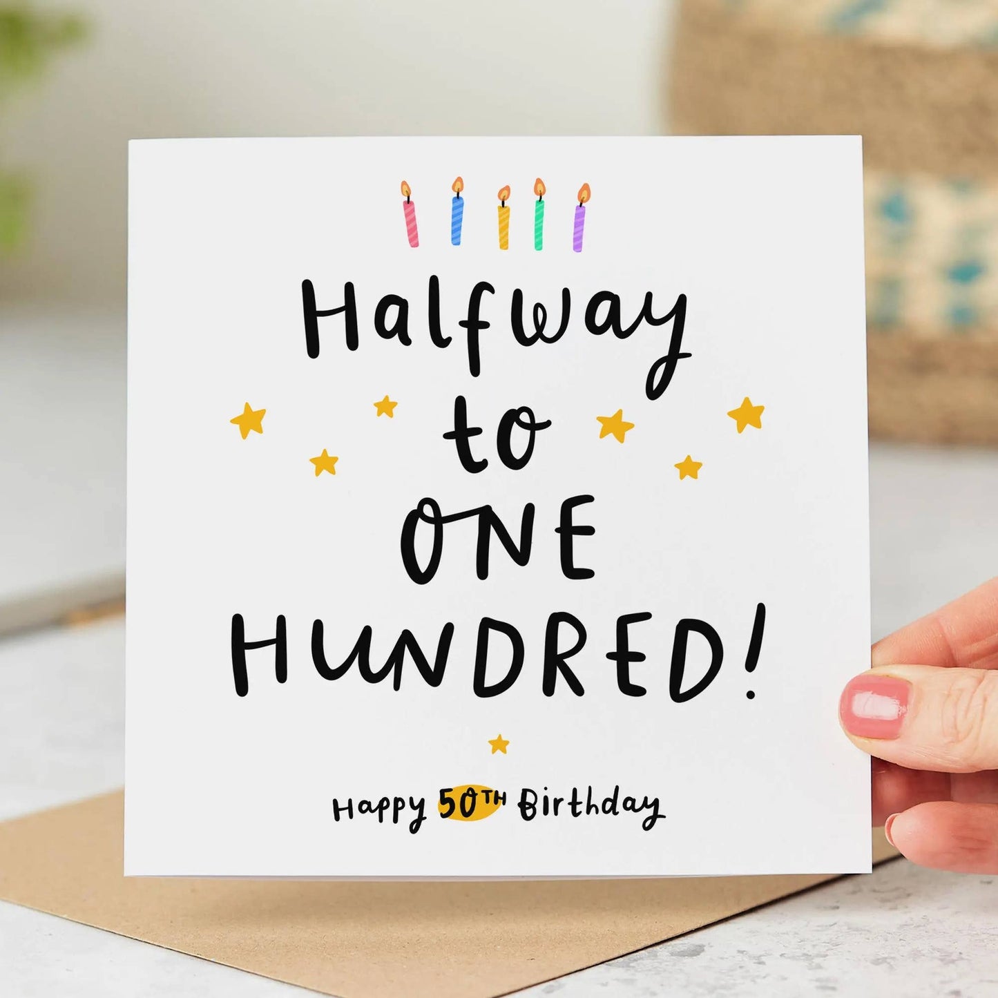 Funny 50th Birthday Card – “Halfway to 100” Humour Card