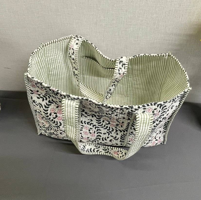 100% Cotton Kantha Quilted Boho Reversible Floral Tote Bag
