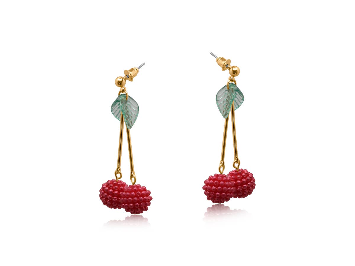 Lilly Beaded Cherry Earrings: RED