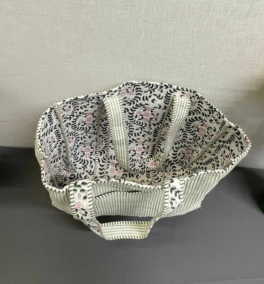 100% Cotton Kantha Quilted Boho Reversible Floral Tote Bag