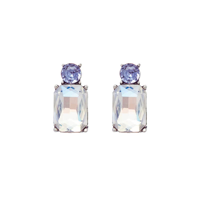 Mini Gem Earring in Antique Silver with Clear & Lilac