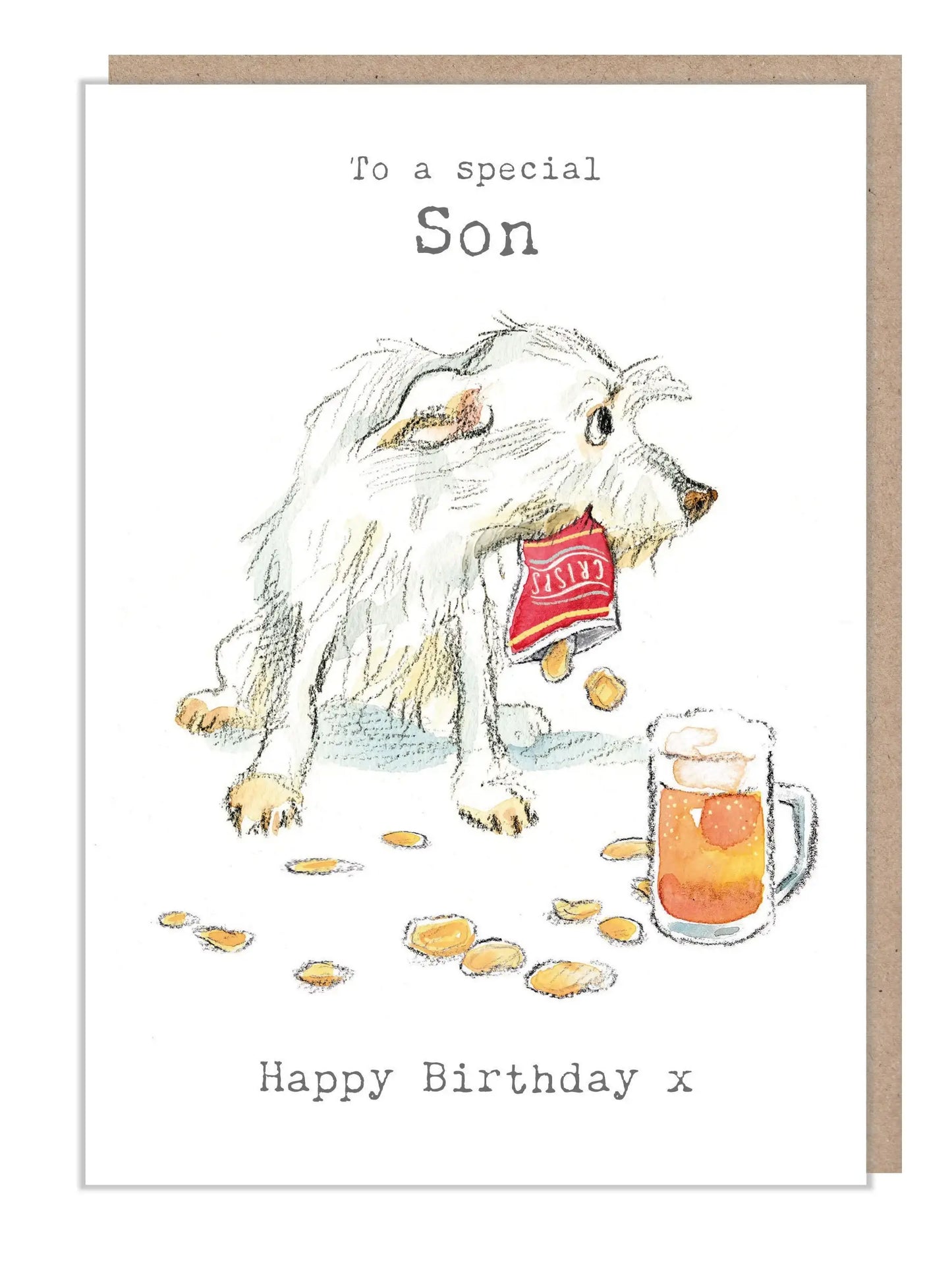 Son Birthday Card - Dog With Beer And Crisps