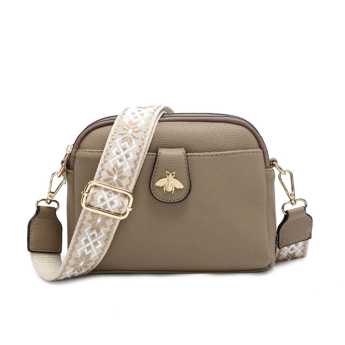 Cross Body Handbag with double zip top sections: Wine