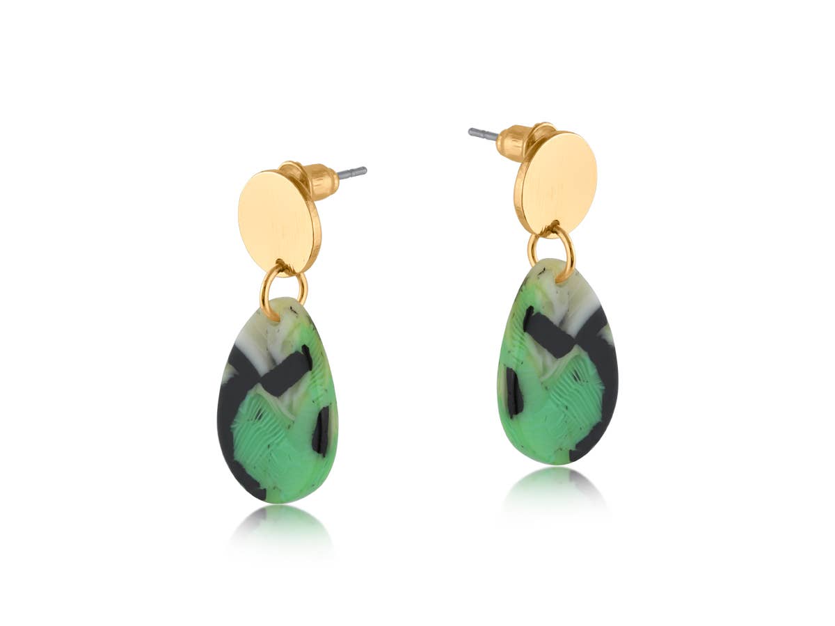 ISOLA DROP METAL AND RESIN EARRING: GREEN