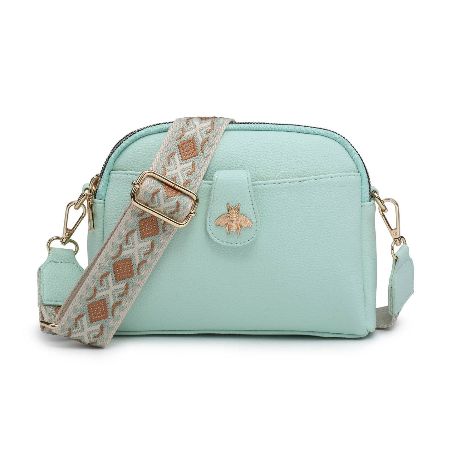 Cross Body Handbag with double zip top sections: Wine