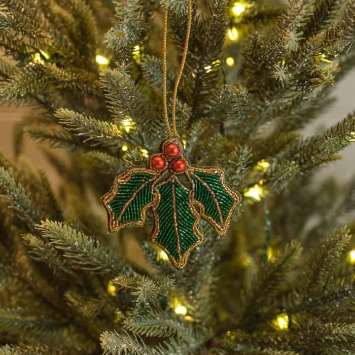 Holly Leaves Beaded Tree Hanger