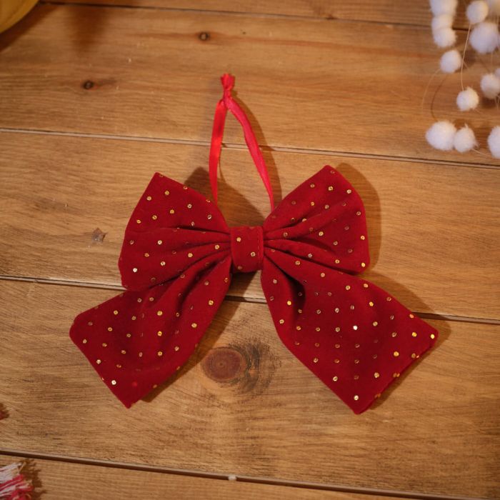 Red Bow With Gold Spots