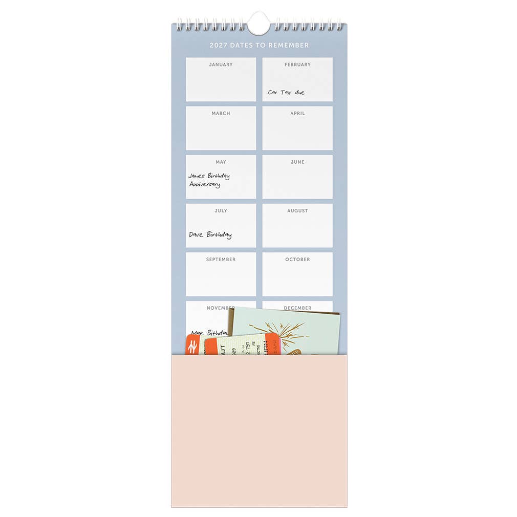 2026 Slim Wall Calendar with Notes, Hook & Storage Pocket
