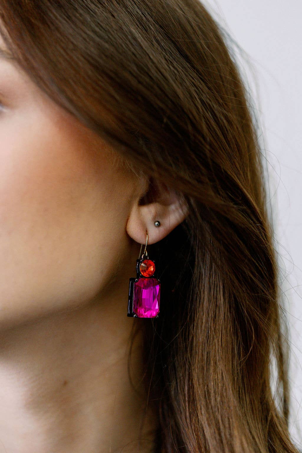 Twin Gem Earring in Pink & Orange
