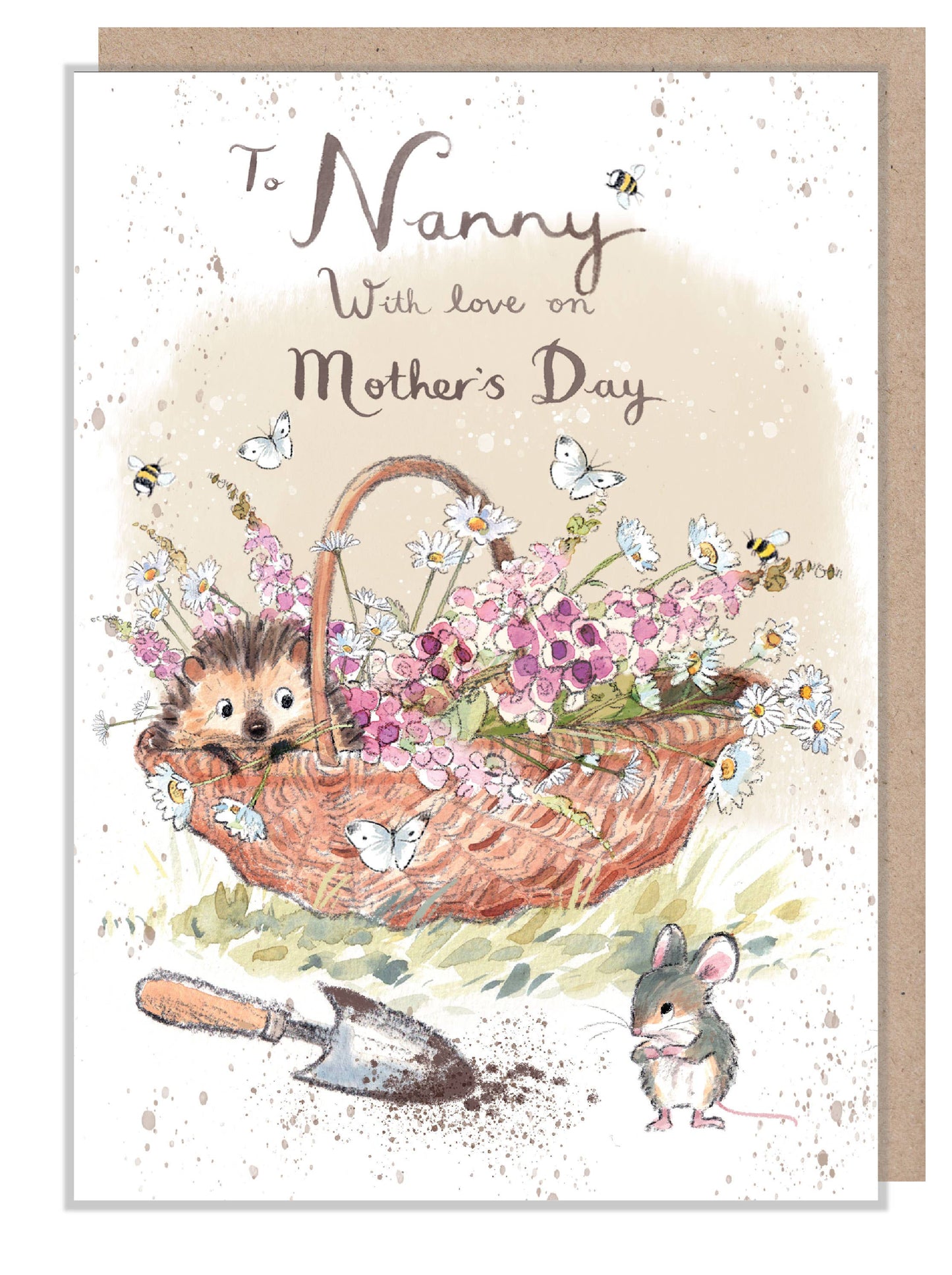 NANNY Mothers Day card - Hedgehog in flower basket- MMMD02