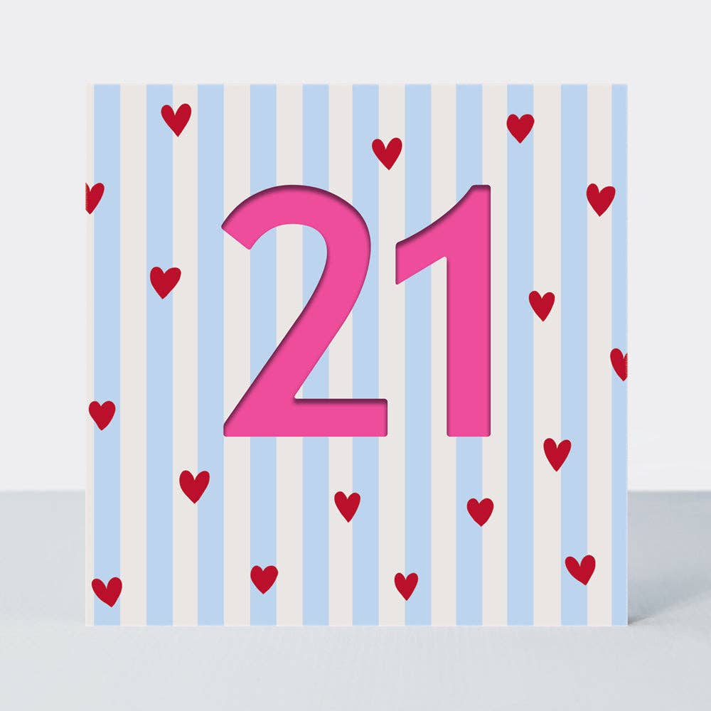 Bon Bon - Age 21 Birthday Card/Hearts & Stripes