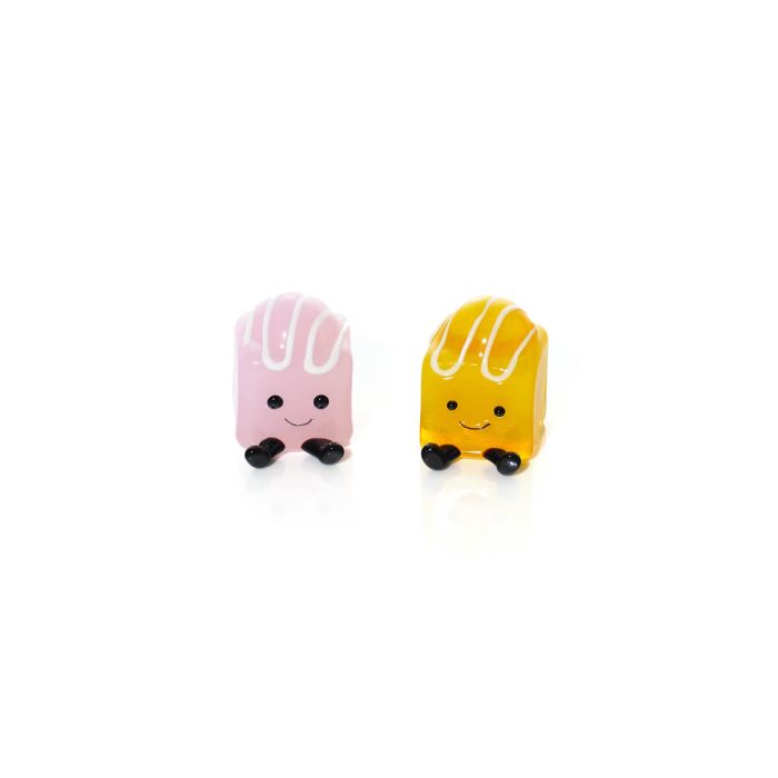 GLASS SITTING FONDANT FANCY ORNAMENT HAND BLOW PINK AND YELLOW