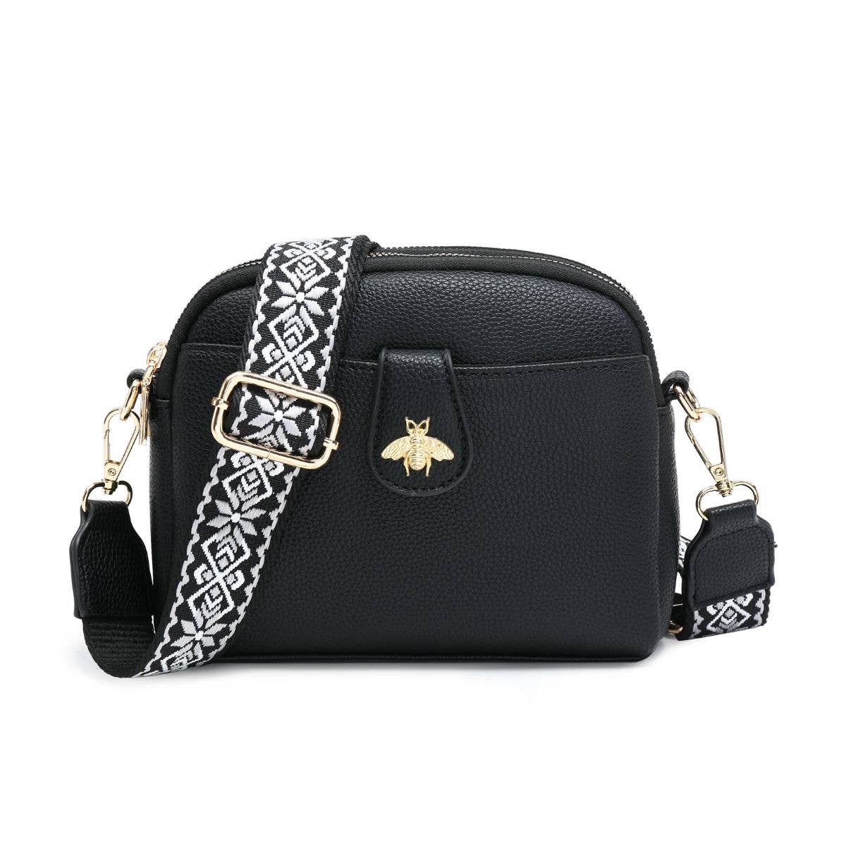 Cross Body Handbag with double zip top sections: Wine
