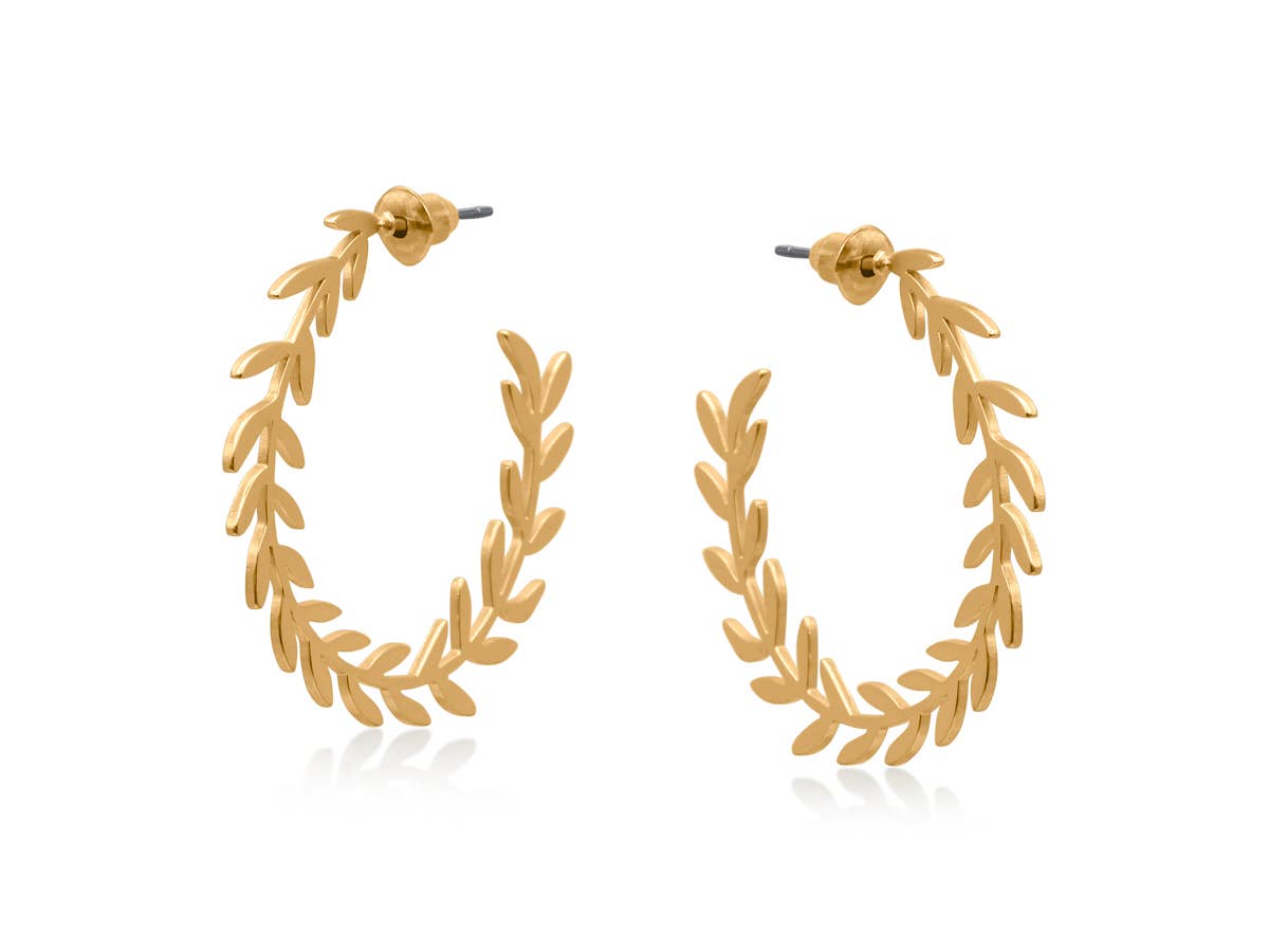 Siena Laurel Victory Hoop Earrings: Gold