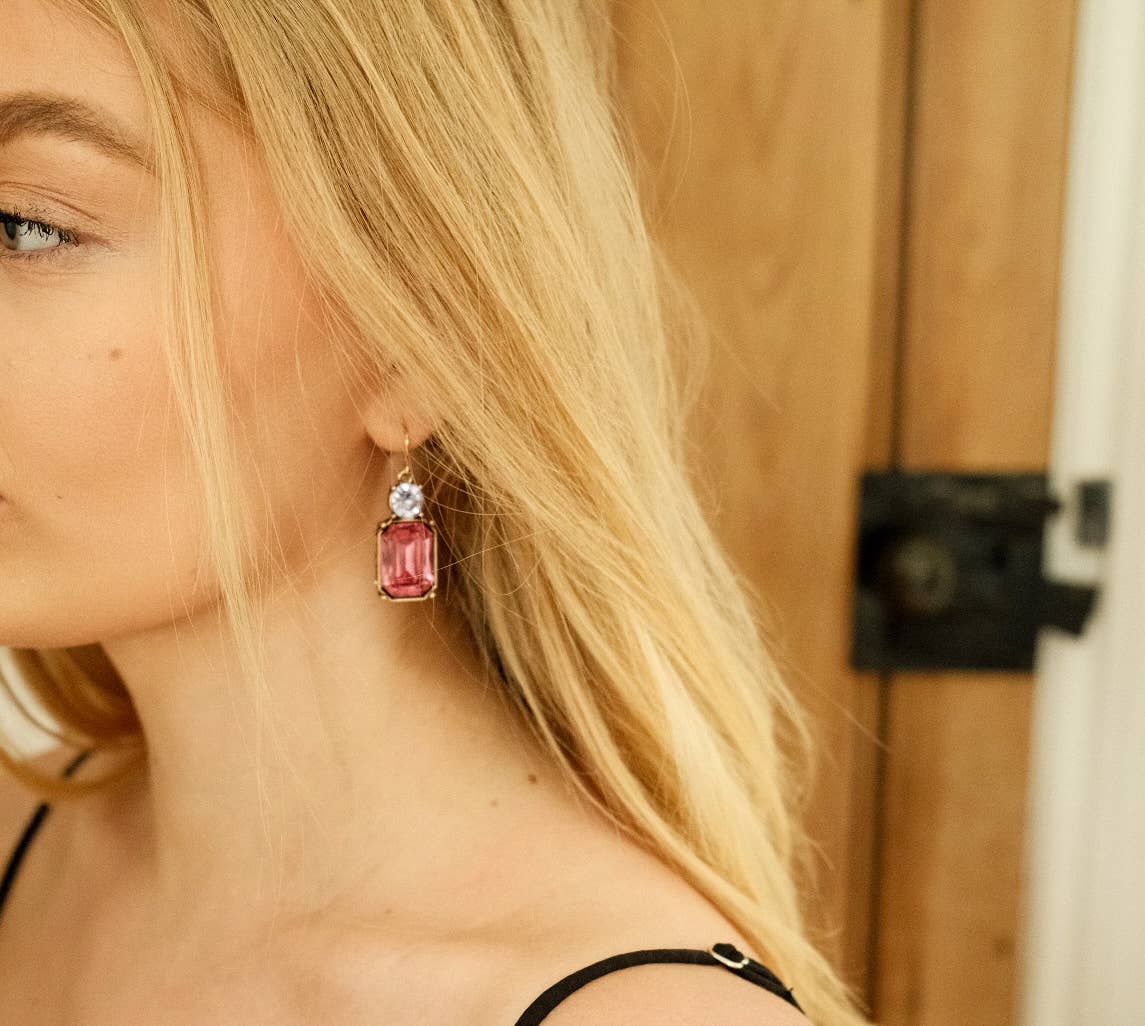 Twin Gem Earring in Rose Pink & Lilac