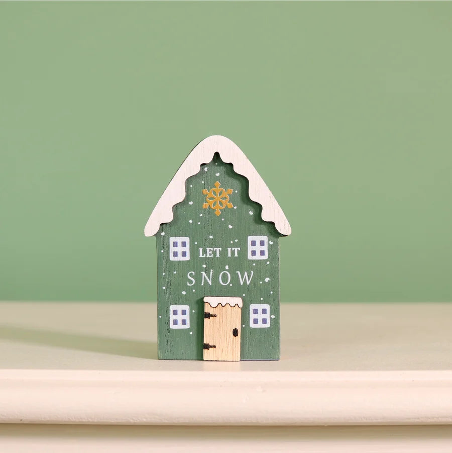 Festive Wooden House Ornament - GREEN