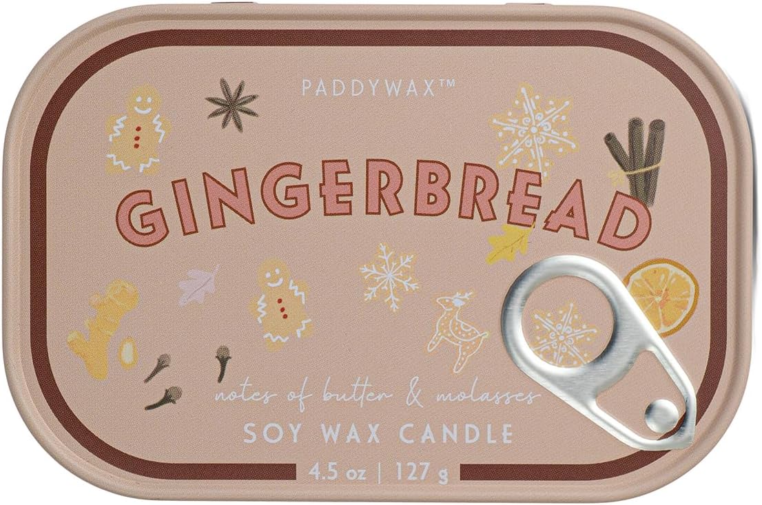Paddywax Bistro 4.5oz/127g Gingerbread Printed Tin Candle - Butter & Molasses