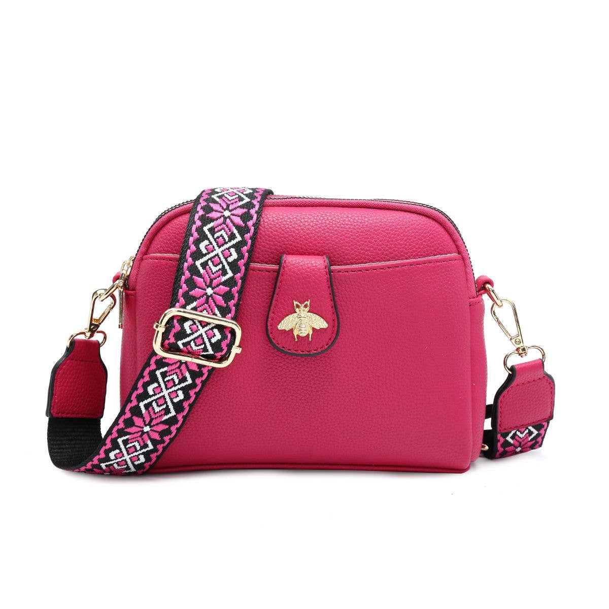 Cross Body Handbag with double zip top sections: Wine