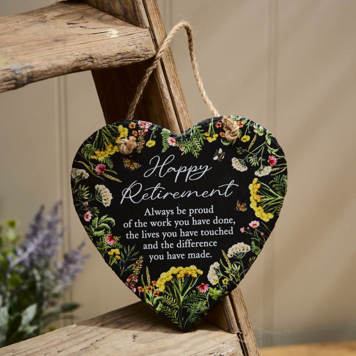 Happy Retirement Slate Heart Hanger