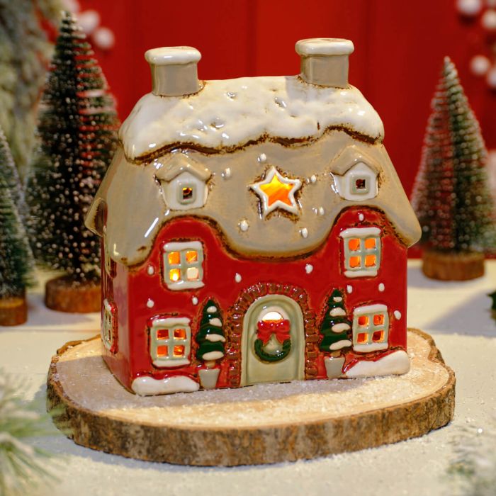 Christmas Thatched Cottage Tea Light Holder