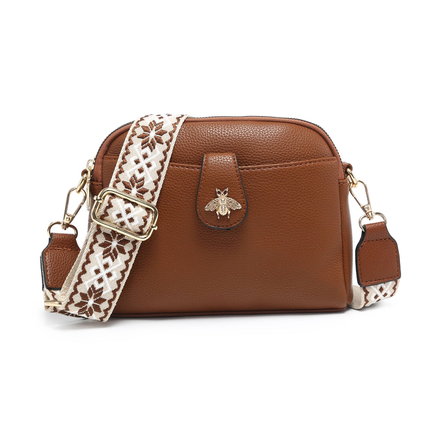 Cross Body Handbag with double zip top sections: Wine