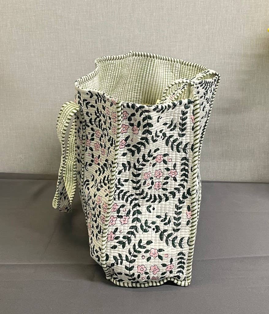 100% Cotton Kantha Quilted Boho Reversible Floral Tote Bag