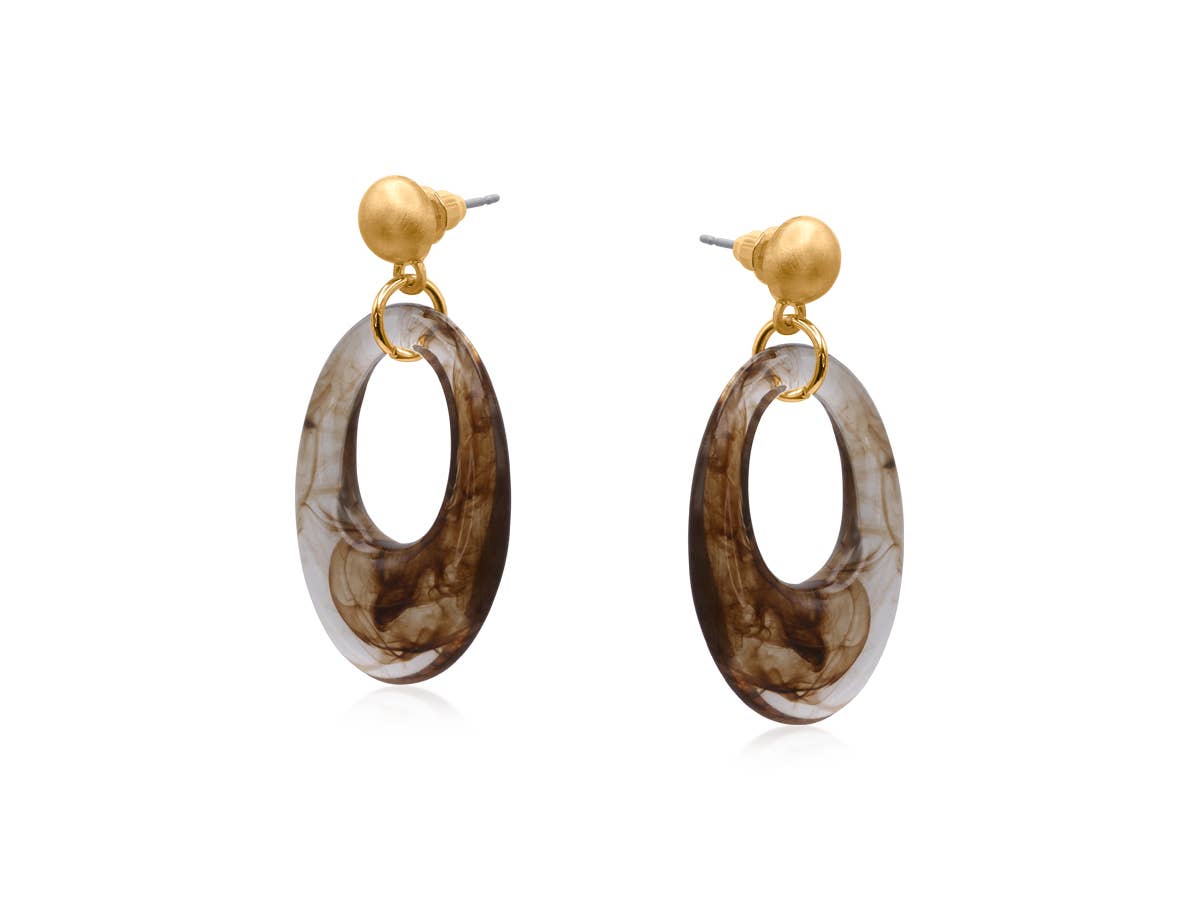 Egwene Drop Resin Metal Earrings : Brown