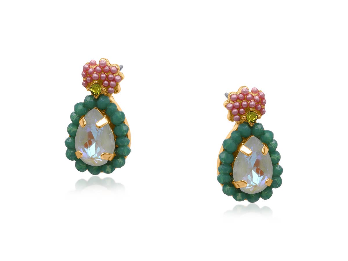 FAIRY KINGDOM COLOURFUL TEARDROP PETITE EARRINGS: OPAL/MATCHA GREEN