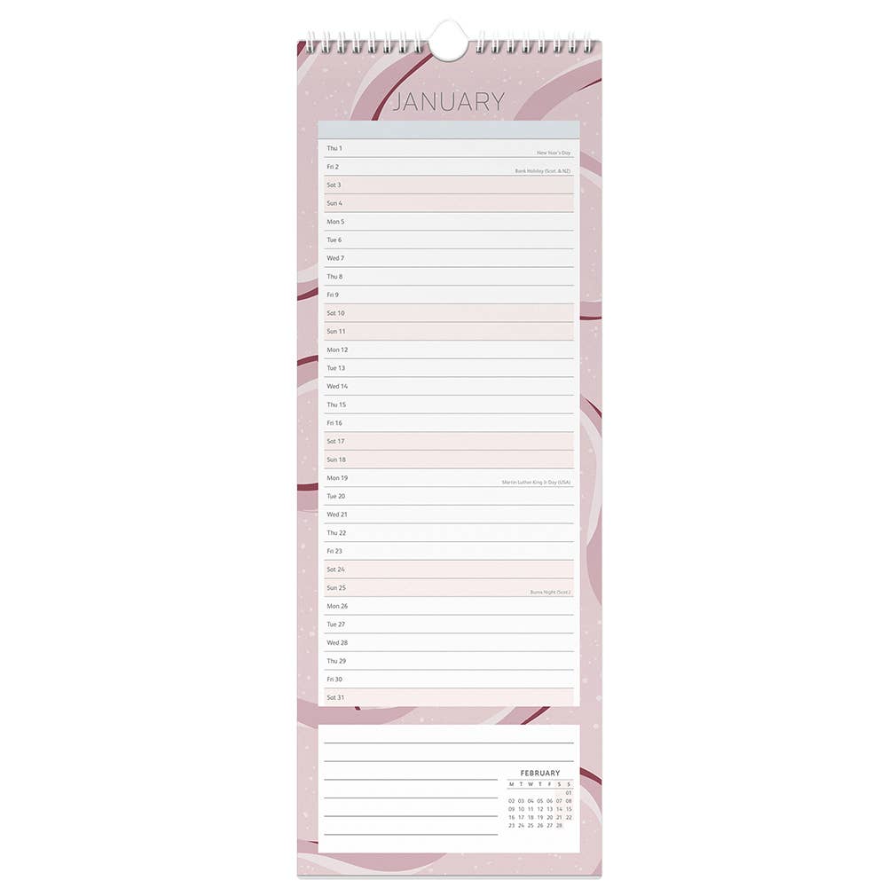 2026 Slim Wall Calendar with Notes, Hook & Storage Pocket