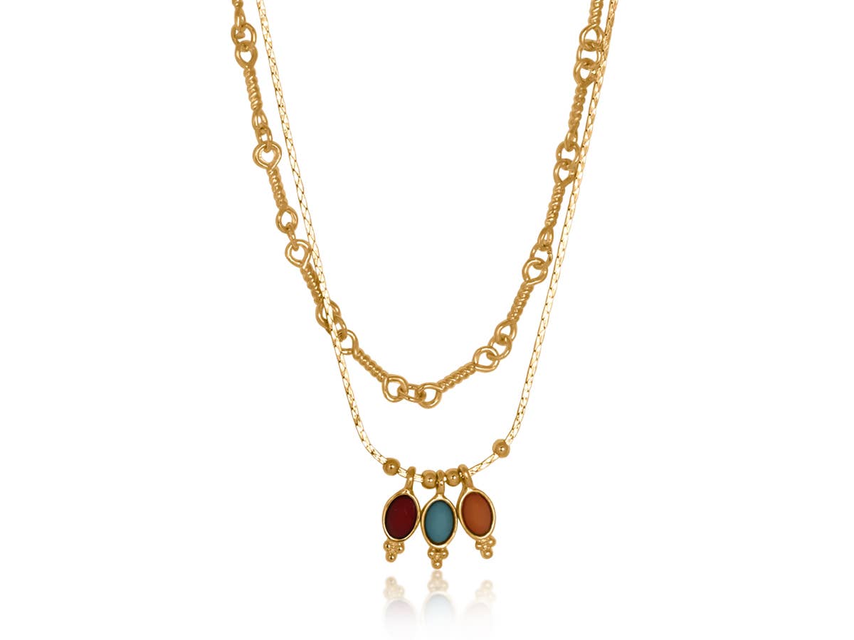 SANTORINI SET OF NECKLACES: GREEN, RED , NAVY