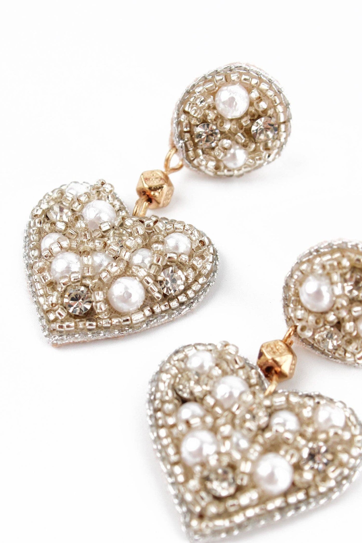 SILVER AND PEARL SMALL HEART DROP EARRINGS