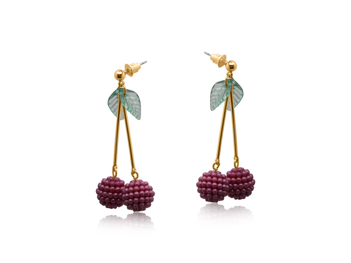 Lilly Beaded Cherry Earrings: RED