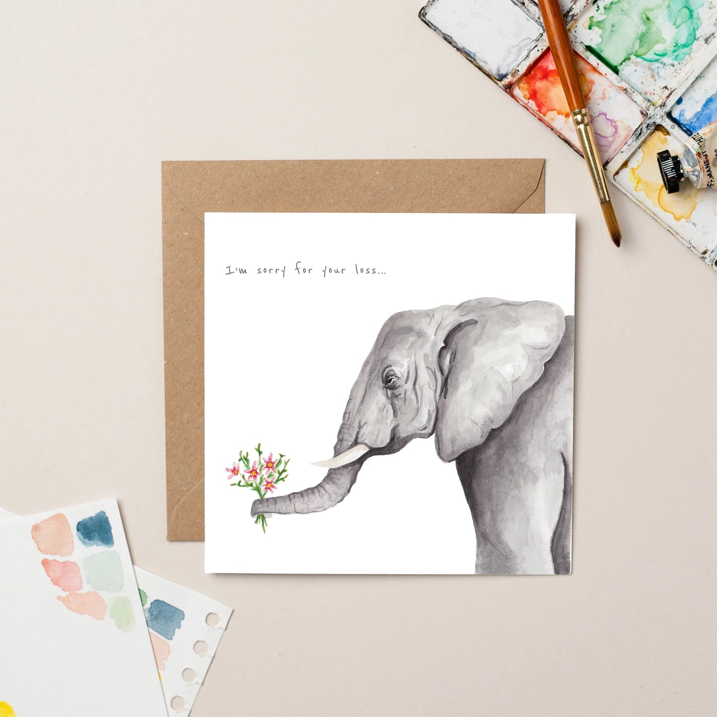 Elephant With Flowers Card