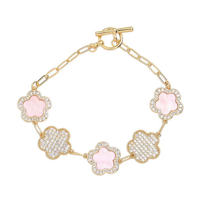 Park Lane gold plated bracelet with cubic zirconia stones, pink