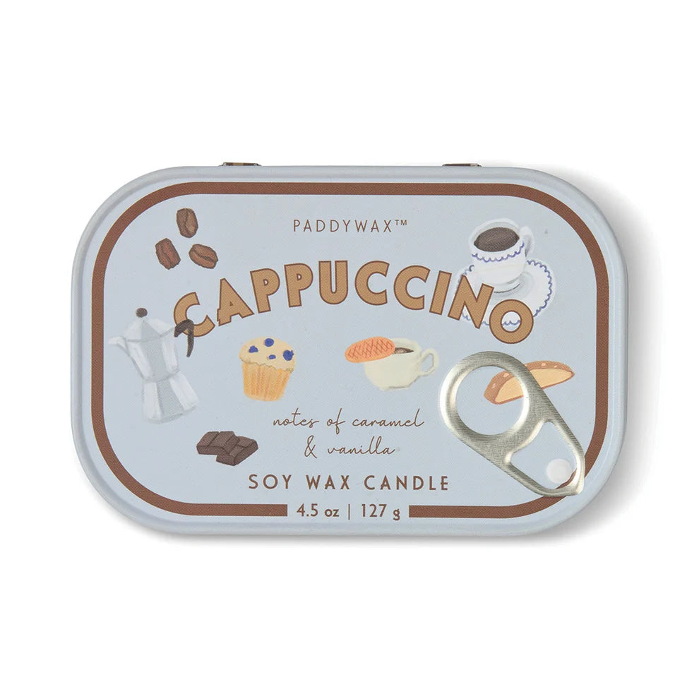 Paddywax Bistro 4.5oz/127g Cappuccino Printed Tin Candle - Chocolate & Cherry