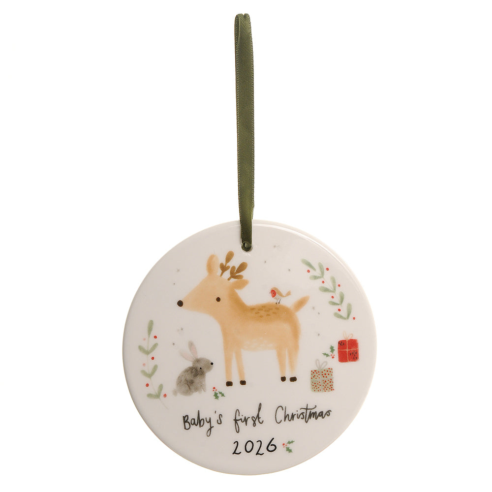 Baby’s First Christmas Reindeer & Rabbit 2026 ceramic decoration