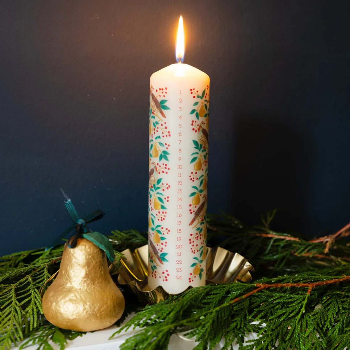 Partridge & Pear Advent Pillar Candle