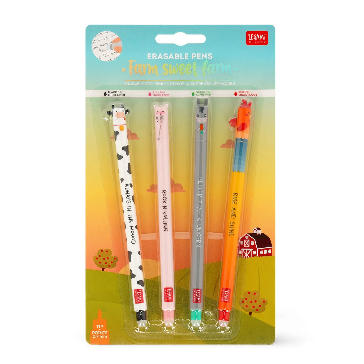 Set of 4 Erasable Gel Pens - Farm Sweet Farm Set