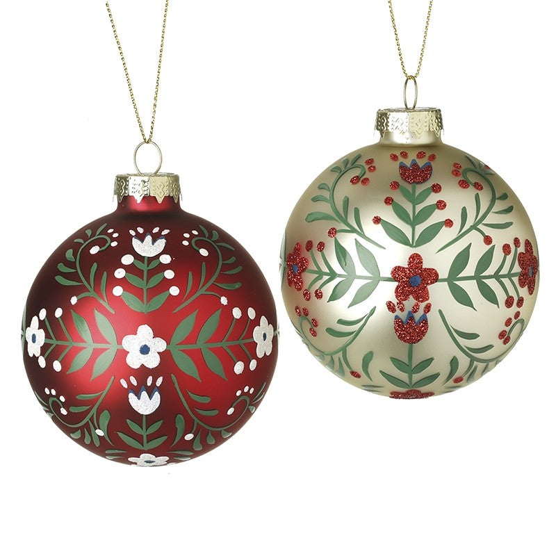 Red And Gold Flower Design Bauble