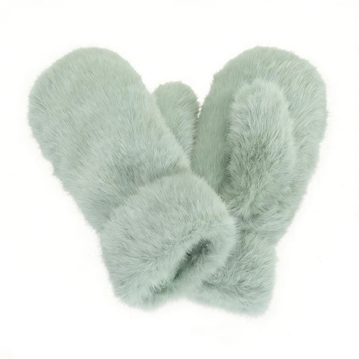 Faux Fur Gloves - Neptune Green